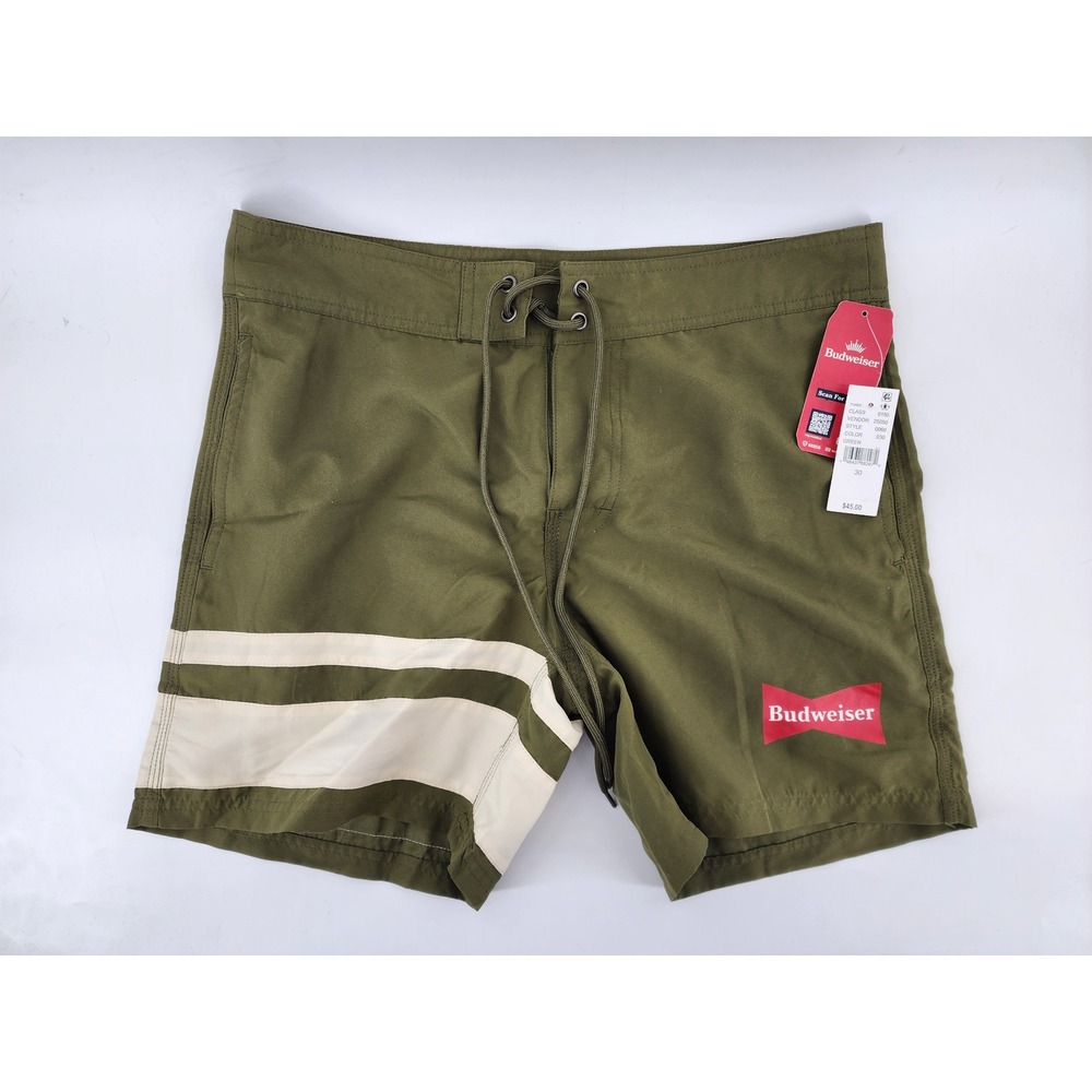 PacSun Budweiser Board Shorts Green Striped Swim Trunks Size 30